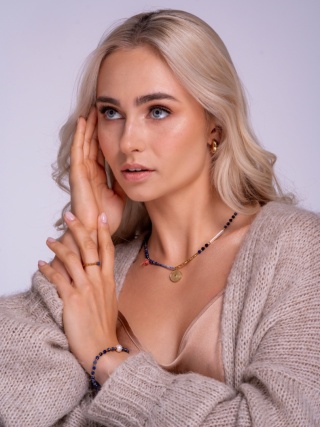Bransoletka PRZYPŁYW (dumortieryt, perła, kwarc, hematyt)