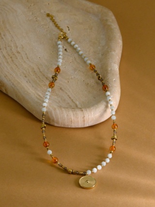 Naszyjnik AMBER (zielony angelit, kwarc dymny, bursztyn, hematyt)