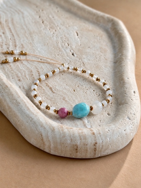 Bransoletka OGIEŃ I WODA (jadeit,larimar, rodonit, hematyt)