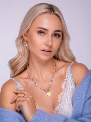 Naszyjnik OGIEŃ I WODA (jadeit, larimar, rodonit, perła, hematyt)